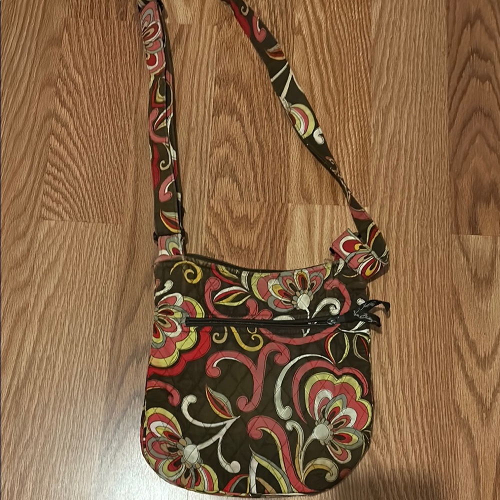 Vera Bradley Crossbody Bag in Brown and Red with Floral Pattern